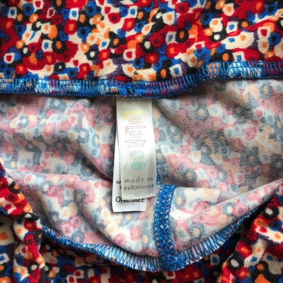 LuLaRoe OS ONE SIZE Leggings Black Blue Red - Picture 3 of 4